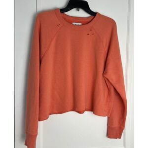 Aerie Women's Oversized Sweatshirt Raw Edged Sweater M Long Sleeves V Neck Coral